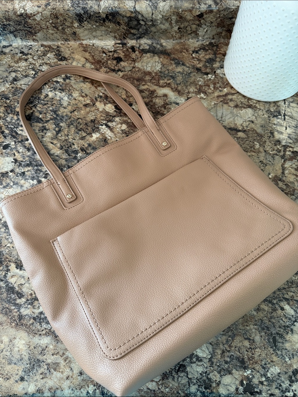 LC Lauren Conrad Taupe Pebbled Tote with Front Pocket